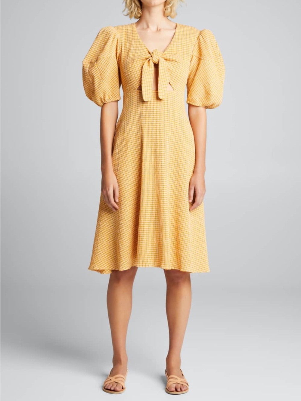 Rhode Ginny Tie-front Cutout Plaid Midi Dress In Sunflower Yellow Casual sz 4